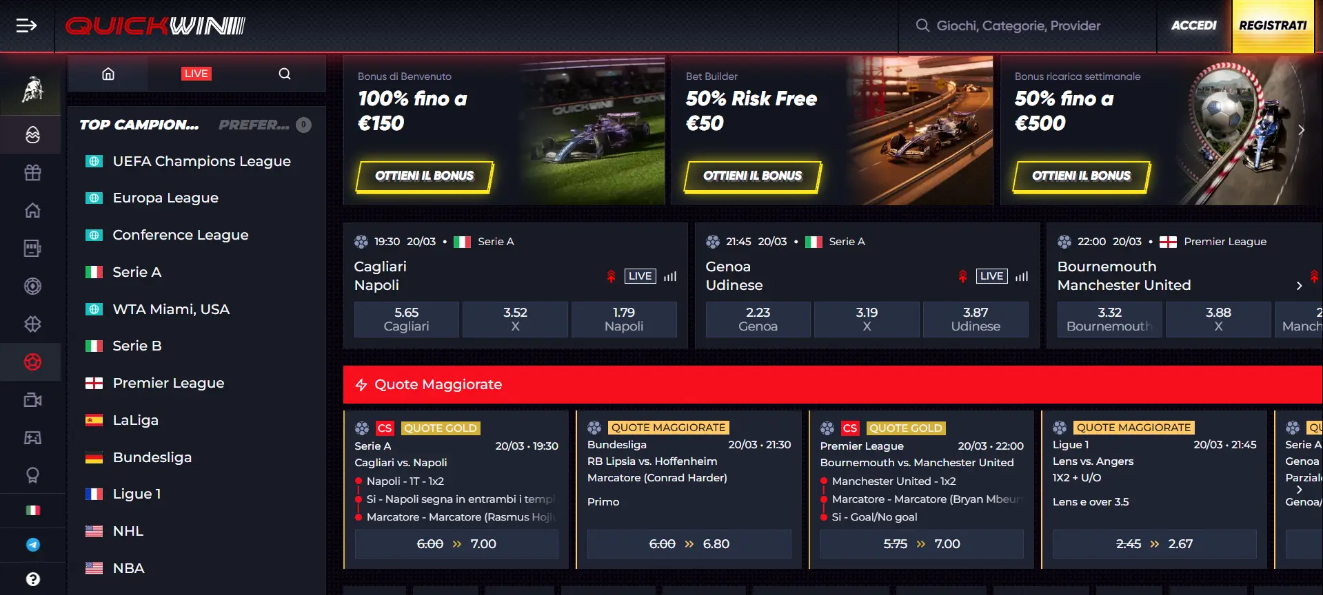 QuickWin Scommesse - Quote e live betting