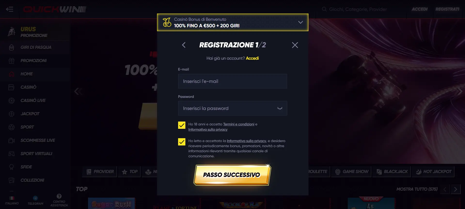 Registrazione QuickWin Casino